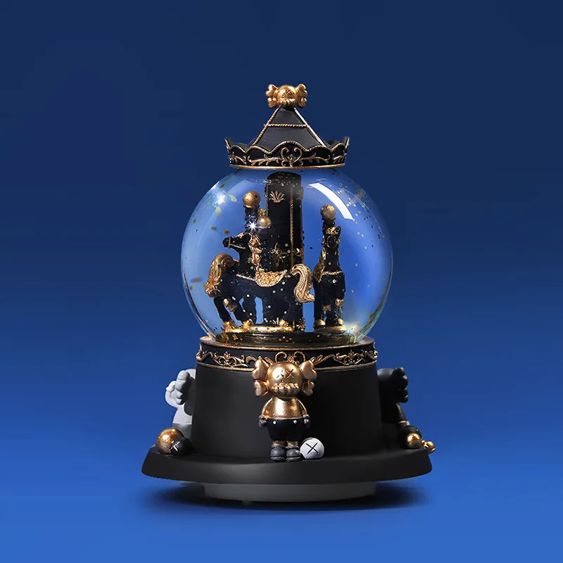 

Creative black gold mysterious crystal ball music box tabletop craft resin ornaments living room porch counter decoration