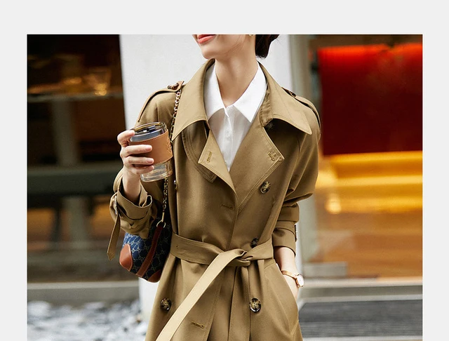 SENTUBILA Women's Belted Trench Coat Elegant Long
