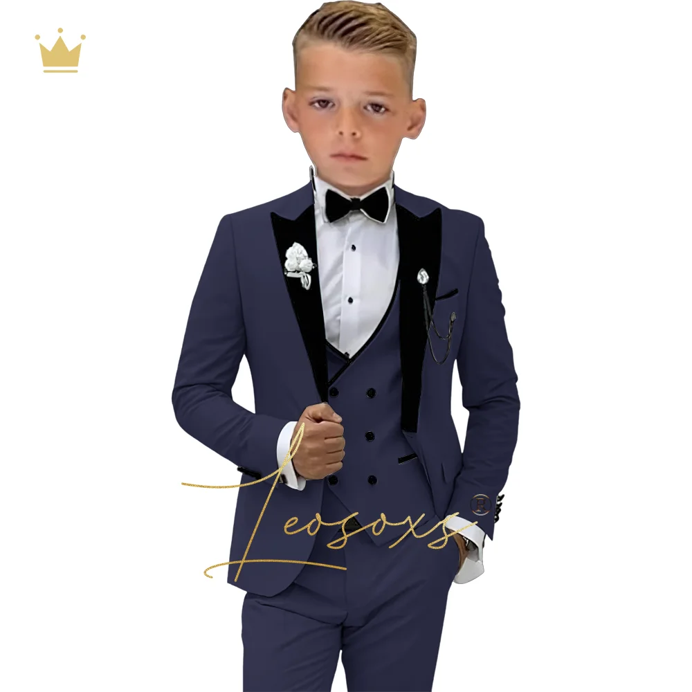 Boys Formal Suit Set 3-piece suit dress Children's Peaked Lapel Fashionable Tuxedo Suit (jacket + vest + trousers) Wedding Party Birthday