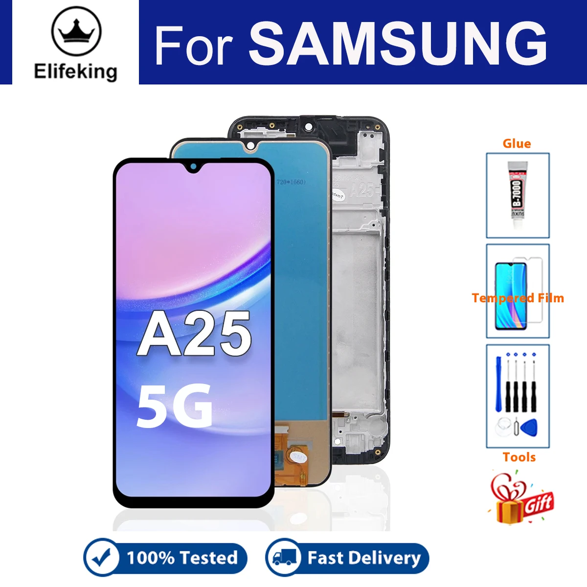 

For Samsung A25 5G LCD Display Touch Screen For Samsung Galaxy A25 A256B A256E A256U Digitizer Assembly Replacement with Tools