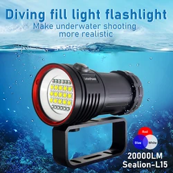 LetonPower Diving light Underwater scuba diving Lighting 100m Waterproof Type-C charging Torch For Photography Video Fill Light