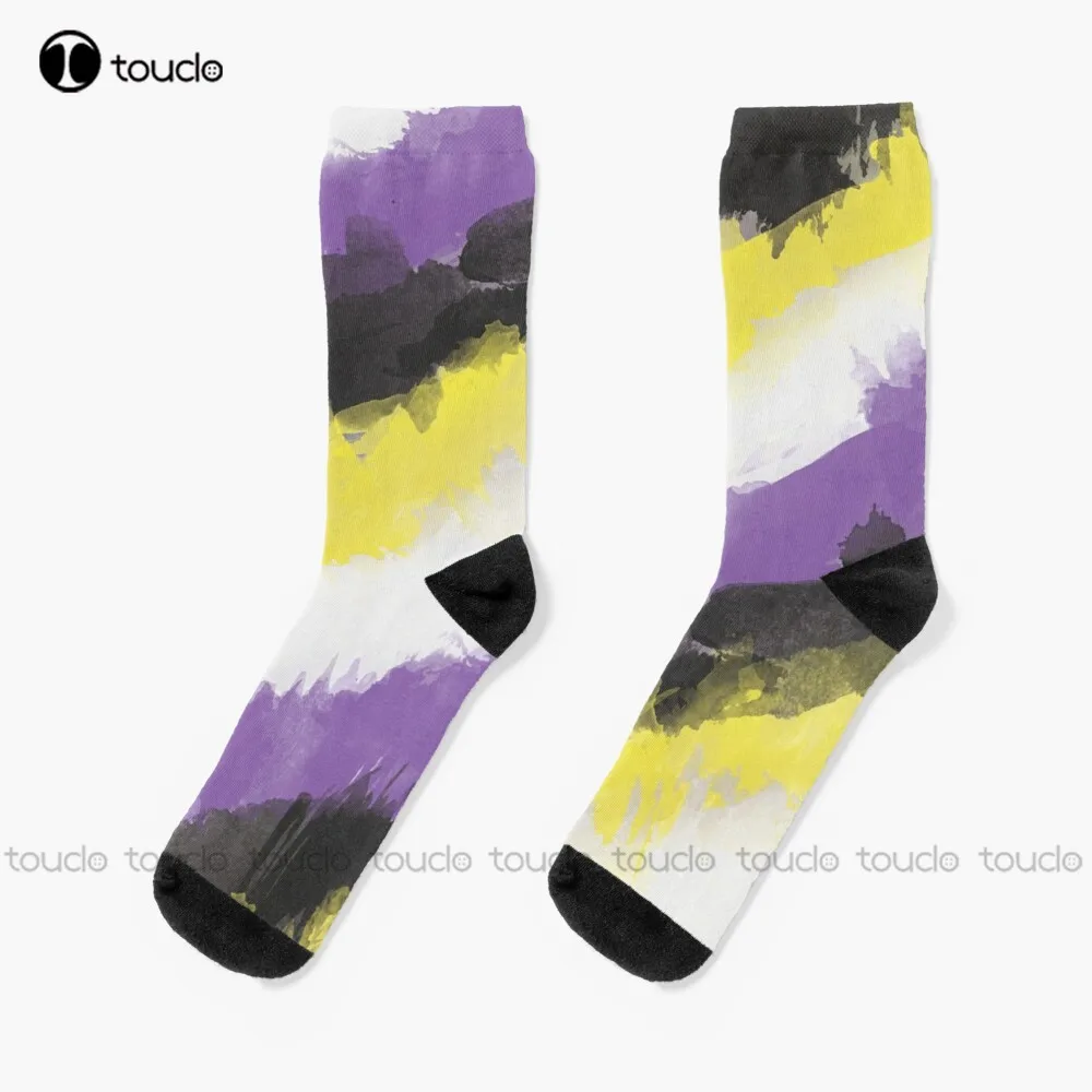 

Nonbinary Watercolor Pride Socks Cute Pattern Funny Autumn Cartoon 360° Digital Print Christmas New Year Gift Custom Gift Retro