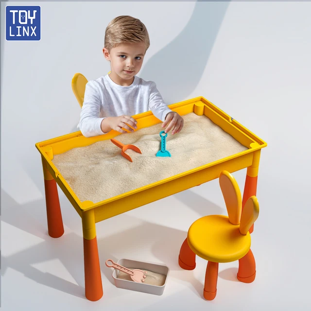 ToylinX Double-Sided Kids Activity with Storage Large Run Building Blocks Table 6-in-1 Multi Play Water Eating Table for Toddler 6