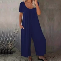 Plus Size 0XL-5XL Summer Rompers Overalls Women's Solid Color Jumpsuit with Pockets Casual Fashion Short Sleeve Jumpsuits - Image 4