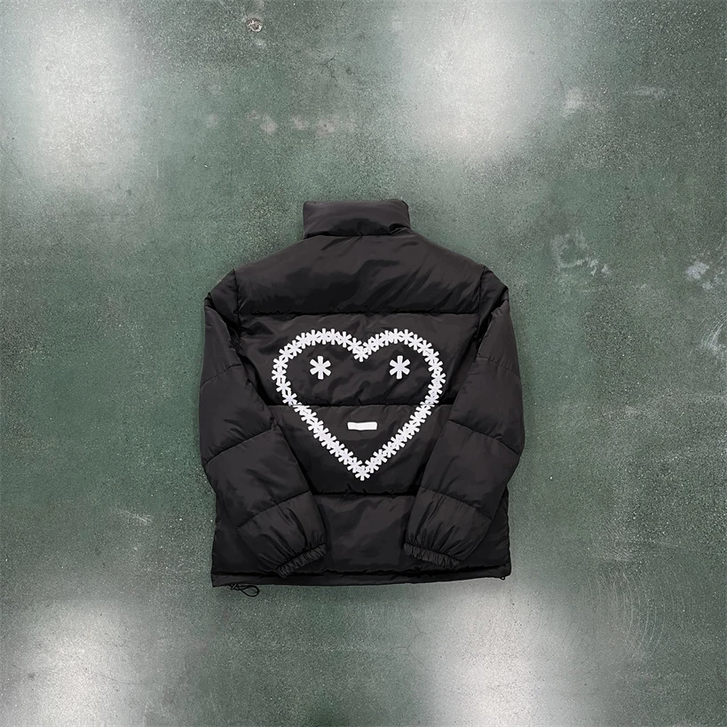 

Carsicko Logo Puffer Jacket Black Love Cotton Jacket Keeps Warm In Winter Ukdrip Drill, Celebrity And Niche Hip-Hop Street