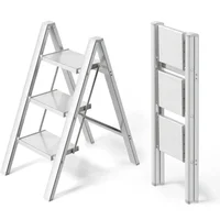 Step Ladder Aluminum Folding Step Stool W/ Wide Anti-Slip Pedal Home Office Lightweight Portable Stepladder (Silver,black) 2