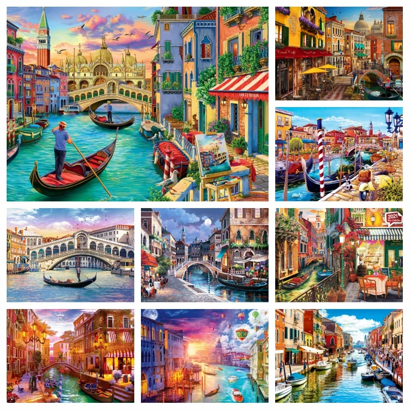 

Water City Venice Rialto Bridge And River Shop Scenery Diamond Mosaic Painting Full Cross Stitch Italy Landscape Wall Art Decor