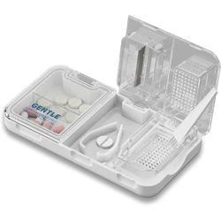 Compact 3-in-1 Pill Management System: Portable Cutter, Crusher, and Organizer (Gentle White)