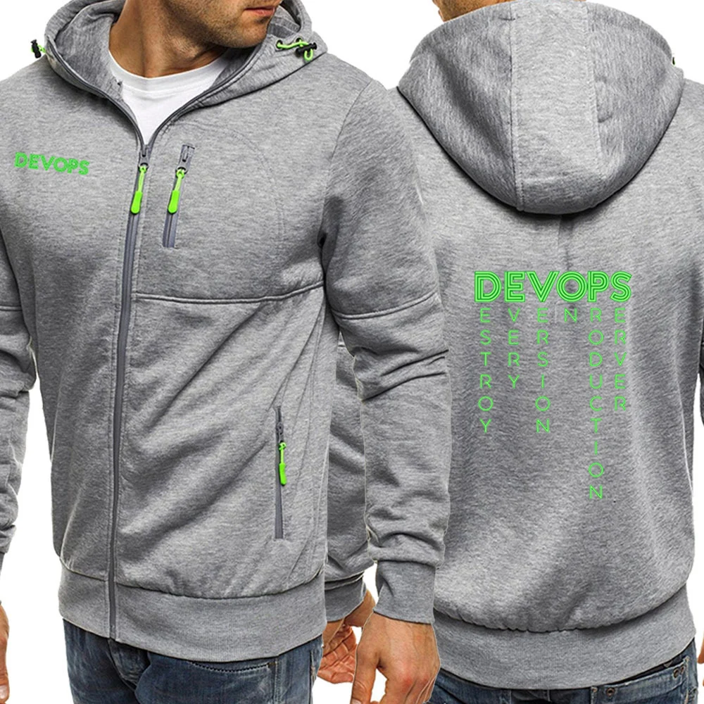 DEVOPS - The real definition of DEVOPS 2023 Men's Solid color popular Hooded Sweatshirt Zipper outdoors motion pullover coat