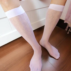 Daily Men Socks Stockings See through Sexy Sheer Smooth Traceless Transparent Tube Socks Ultra Thin Breathable