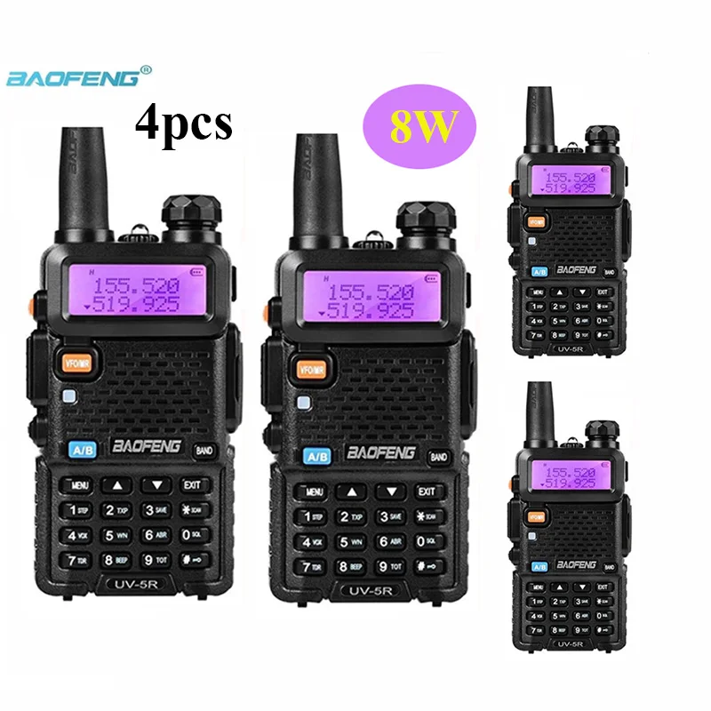 

4 шт., портативная рация baofeng uv 5r 8 Вт, УКВ/УВЧ