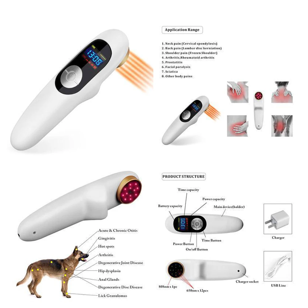 

808nm Infrared Laser Pain Relief Device Wound Healing Low Level 650nm Soft Cold Laser Therapy Physiotherapy Machine