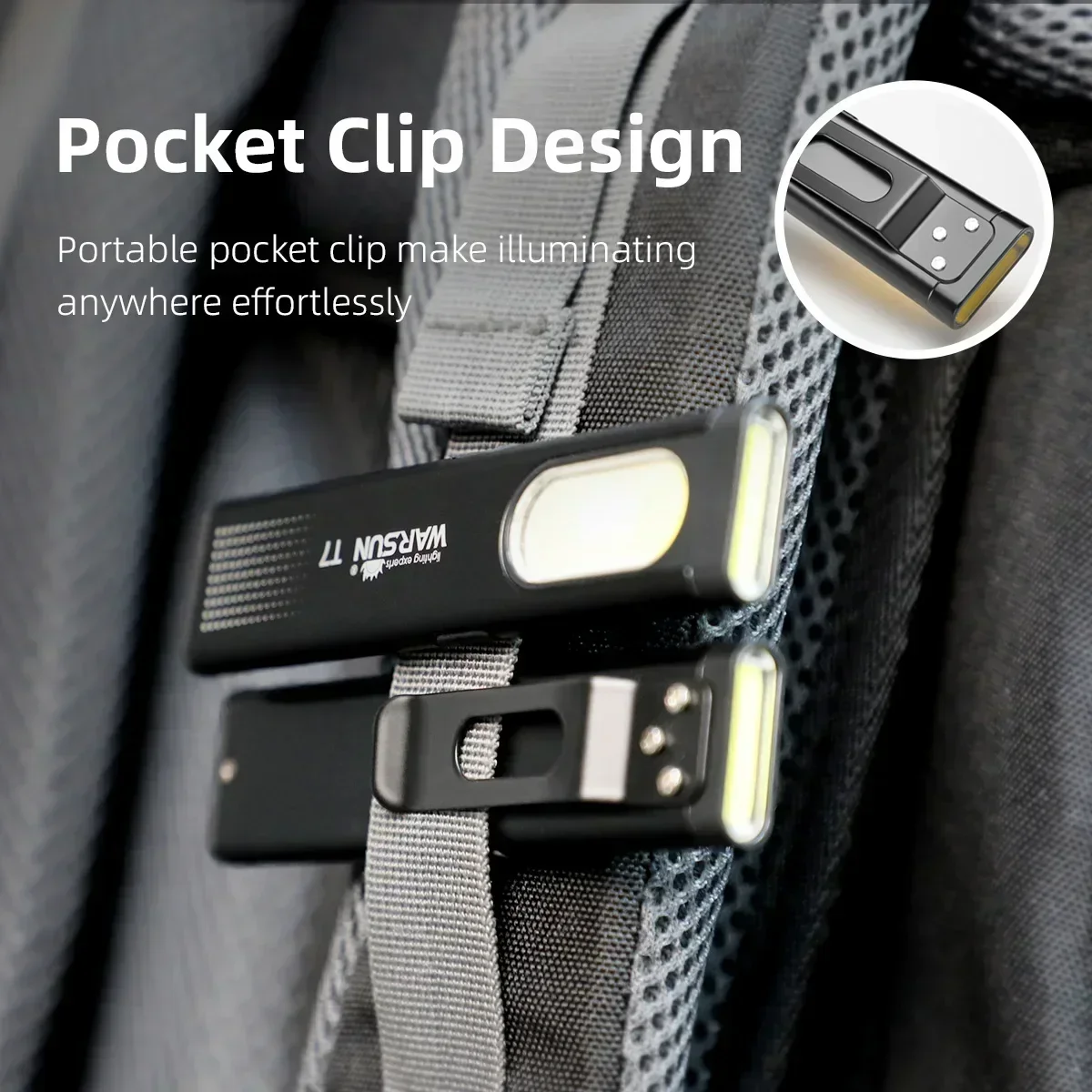 Warsun سلسلة مفاتيح LED مصباح يدوي USB-C قابلة للش...