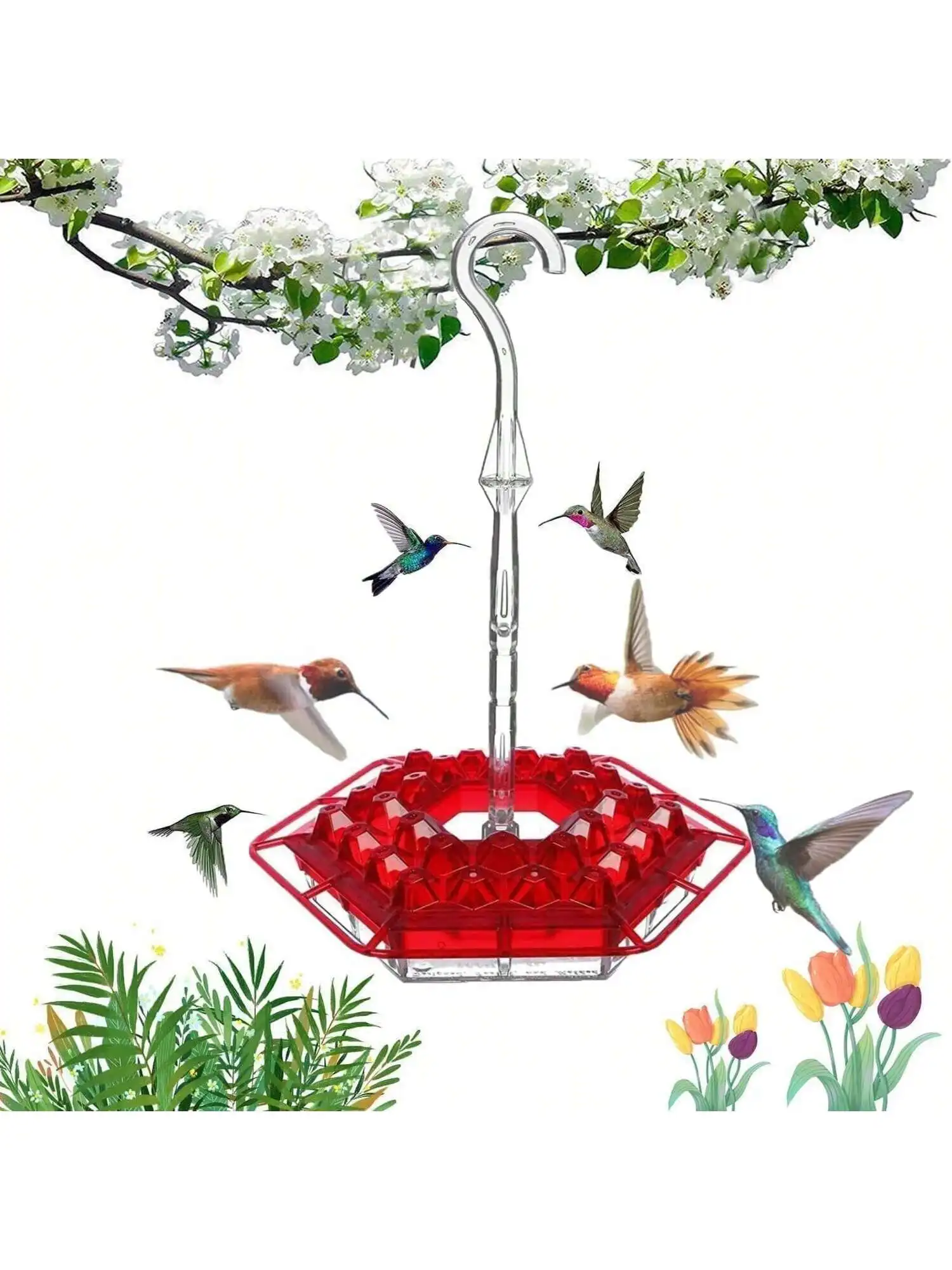 Hummingbird feeder, wind chime hummingbird, wind chime bee outdoor hanging 30 feeding ports, easy to clean