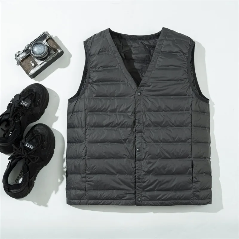 New Winter V-Neck Men's Vest White Duck Down Padding Vests Lightweight Sleeveless Jackets Warm Plus Size Gilet Coat Down Padd