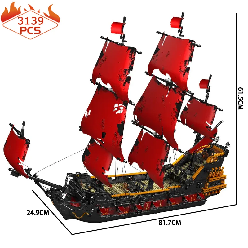 Mold King Pirates Ship Building Blocks Creative Expert Red Queen Ship Corsair Bricks Model Boat Toys For Kid Birthday Gift Moc