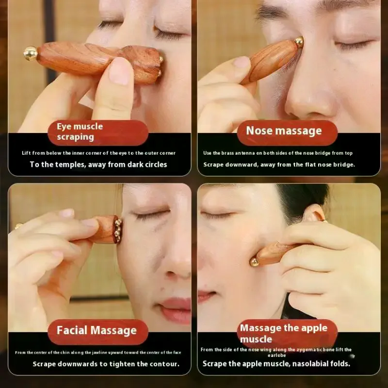 Lotus Seedpod Beauty Professional Brass & Rosewood Facial Gua Sha Tool Eye Relaxation Spot Meridians Acupoint Massage Handheld