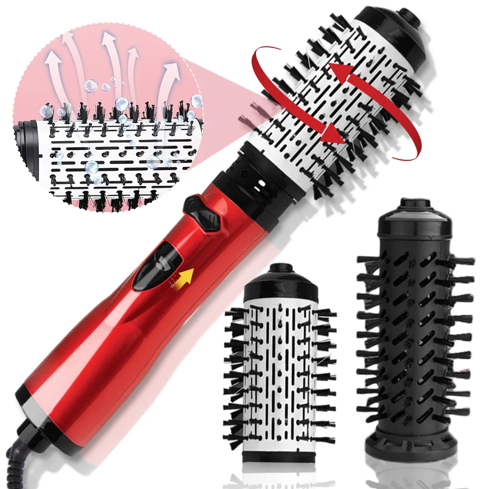 Hair Styler 3 in 1 Rotating Electric Hair Straightener Brush Curler Dryer Brush Hot Air Comb Negative Ion EU/US