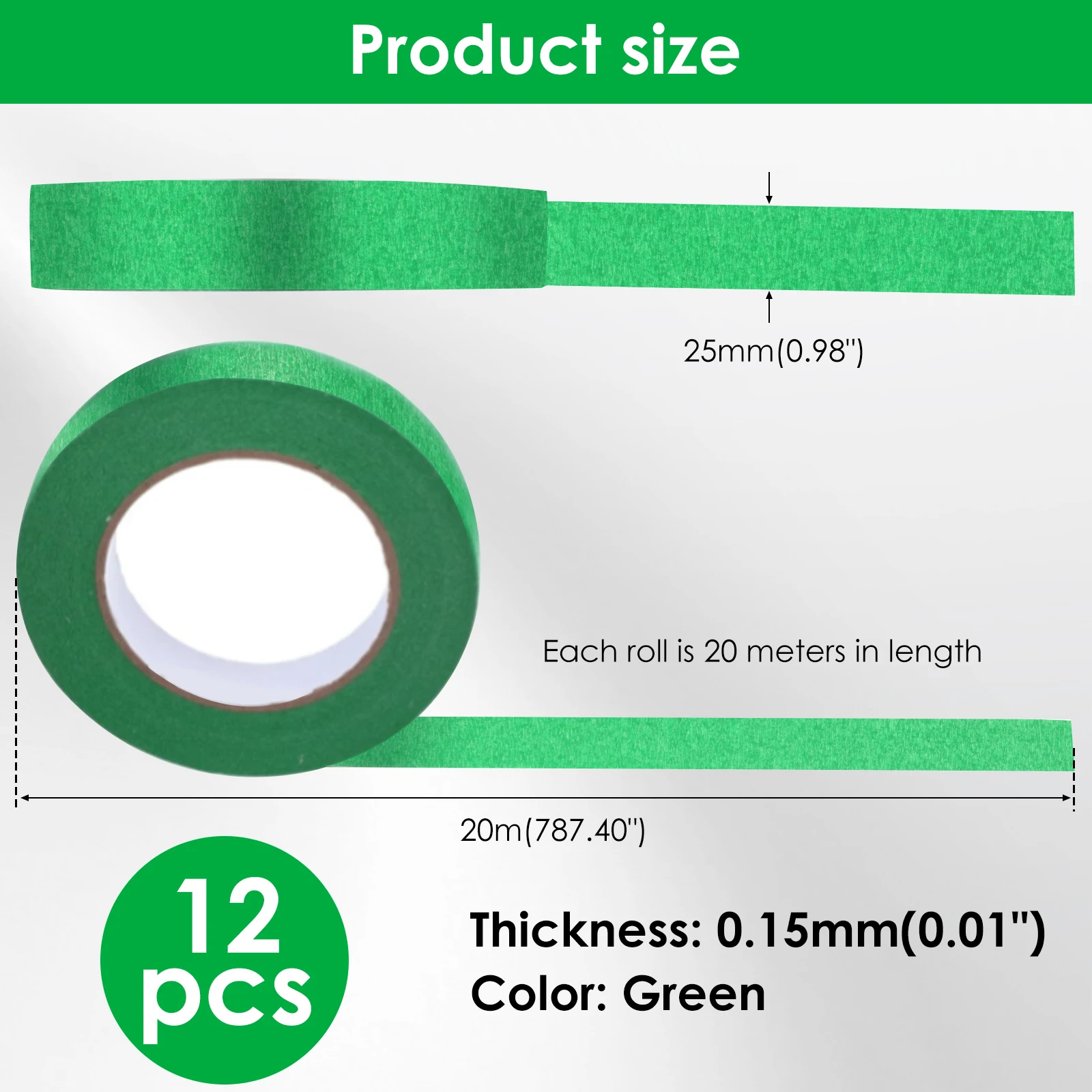 12pcs 25mm 녹색 빨간색 마스킹 테이프 접착 테이프 질감 있는 종이 자동차 페인트 장식 페인팅을 위한 흔적 없는 손으로 찢는 테이프
