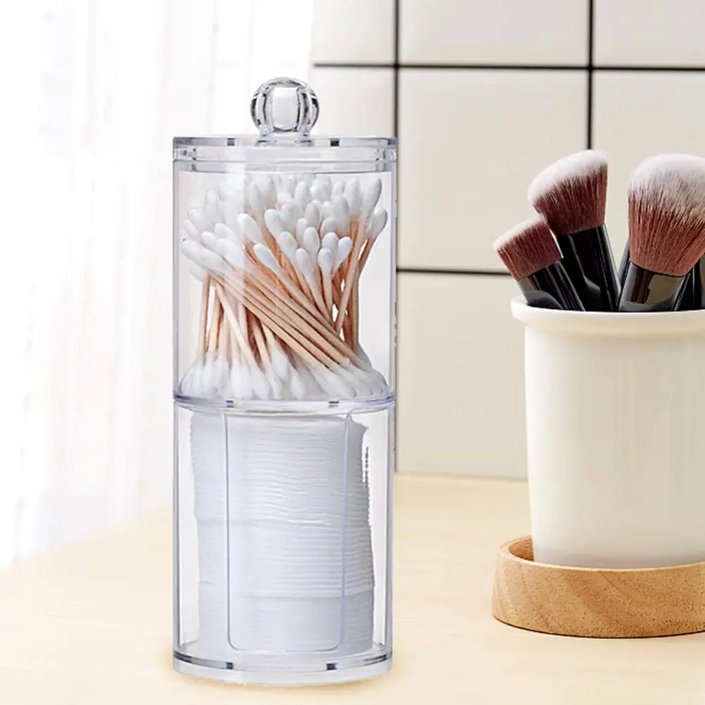 Clear Acrylic Makeup Pads Storage  Box with Lid Cotton Swab Jar Dispenser Cotton Ball Rounds Container Holder Bathroom Organizer 4