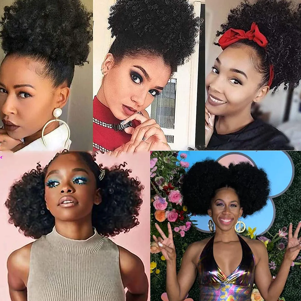 Short Afro Puff Synthetic Hair Bun Chignon Hairpiece Drawstring Ponytail Kinky Curly Updo Clip Hair Extensions For Women 7 Short Afro Puff Synthetic Hair Bun Chignon Hairpiece Drawstring Ponytail Kinky Curly Updo Clip Hair Extensions For Women
