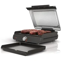 Smokeless Indoor Grill&Griddle,14'' Interchangeable Nonstick Plates,Dishwasher-Safe Removable Mesh Lid,Even Edge-to-Edge Cooking 1