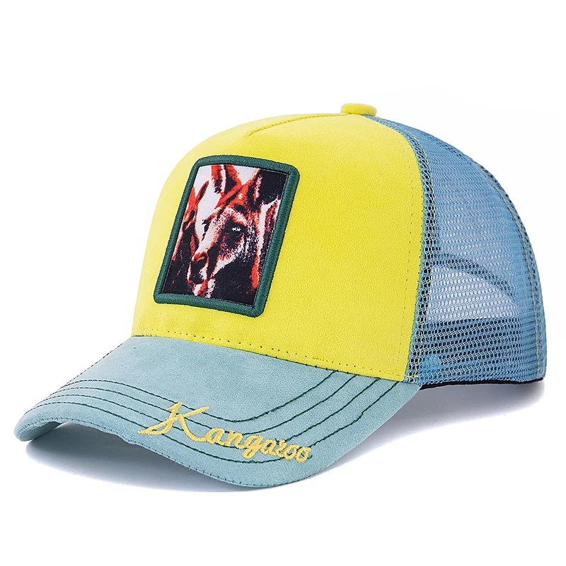 Unisex Summer Animal Trucker Hat Kangaroo Pattern Patch Design Suede Baseball Cap Streetwear Cap For Men Women ﻿