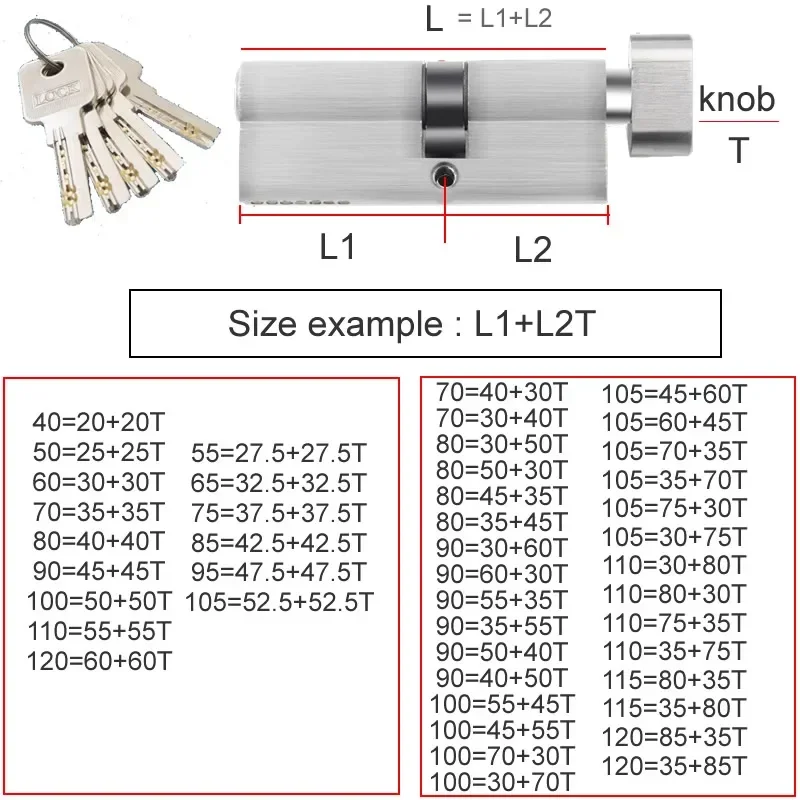 Special Security door Center asymmetry brass lock cylinder with knob aluminum alloy door Eccentric lock core height 32mm