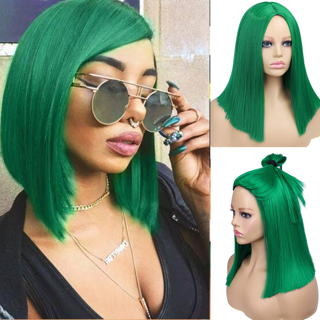 Ombre Straight Bob Black Grey Synthetic Wig Shoulder Length Middle Part Heat Resistant Fiber Cosplay Party Hair For Women