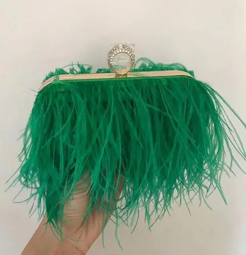2022 Luxury Ostrich Feather Party Evening Clutch Bag Women Wedding Purses and Handbags Small Shoulder Chain Bag Designer Bag 