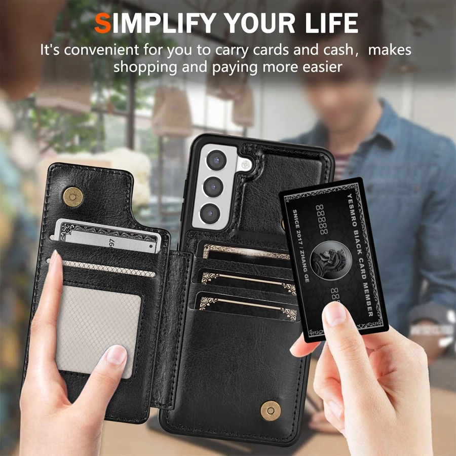 Magnetic Double Buckle RFID Blocking Leather Card Holder Wallet Case