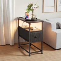 Table basse, table de chevet, table d'appoint, table à thé, avec une tiroir, avec éclairage LED, prise européenne, 60x30x62cm, pour salon, chambre à coucher, bureau. 8