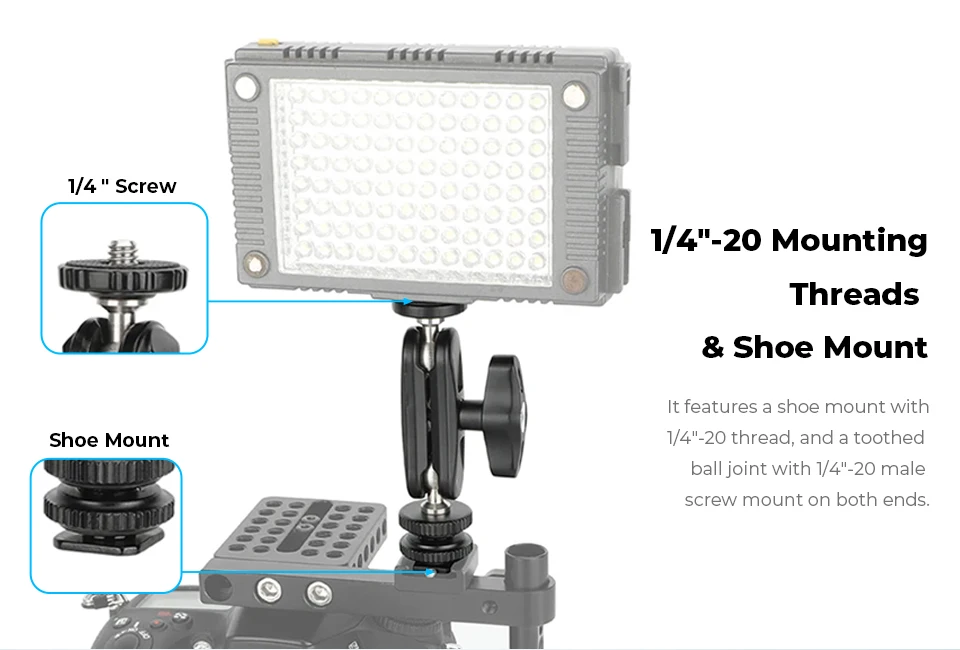 Ball Head Extension Arm With Cold Shoe Mount 1/4'' Screw for DSLR Camera Monit