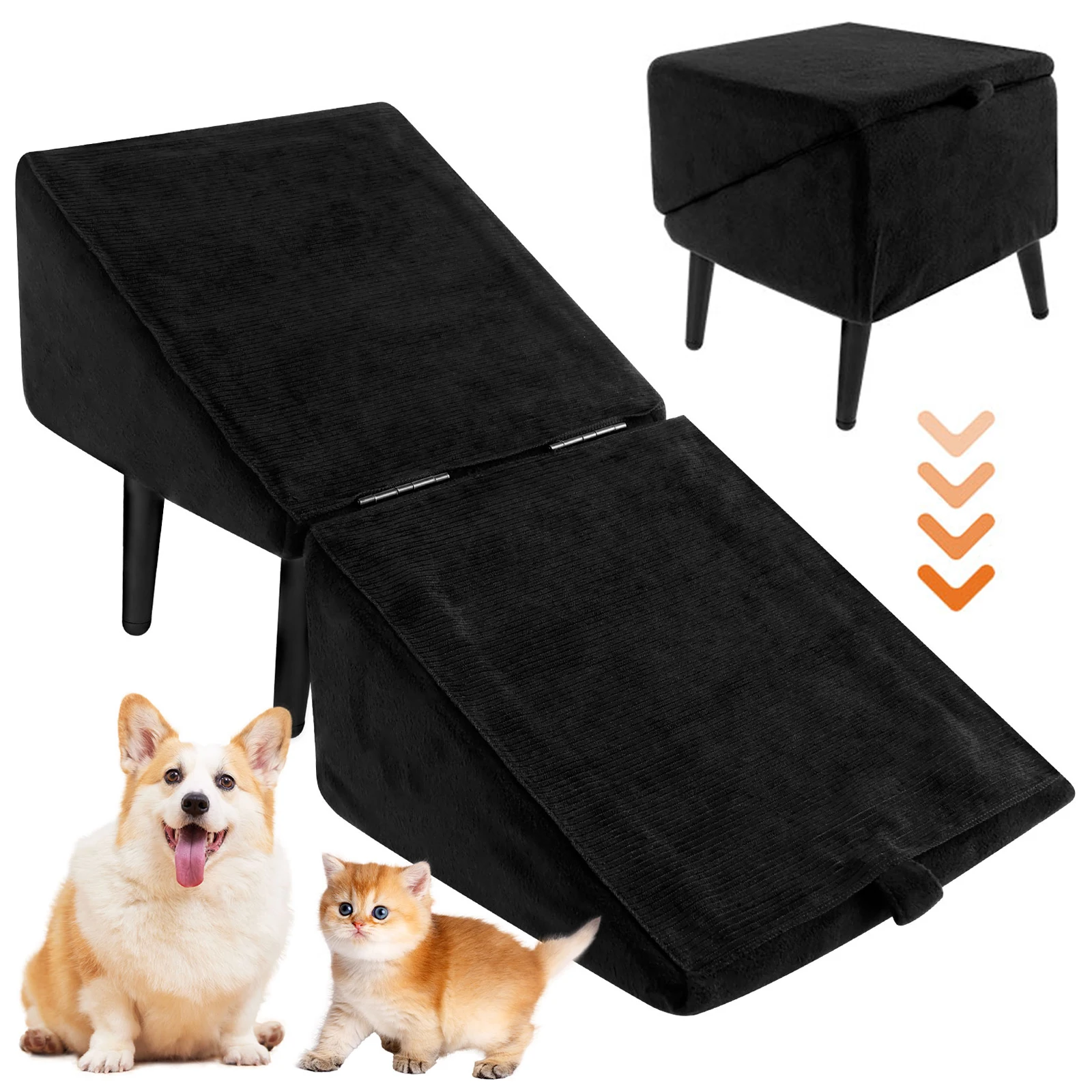 Cotton Linen Dog Stairs Ottoman Pet Staircase Ladder