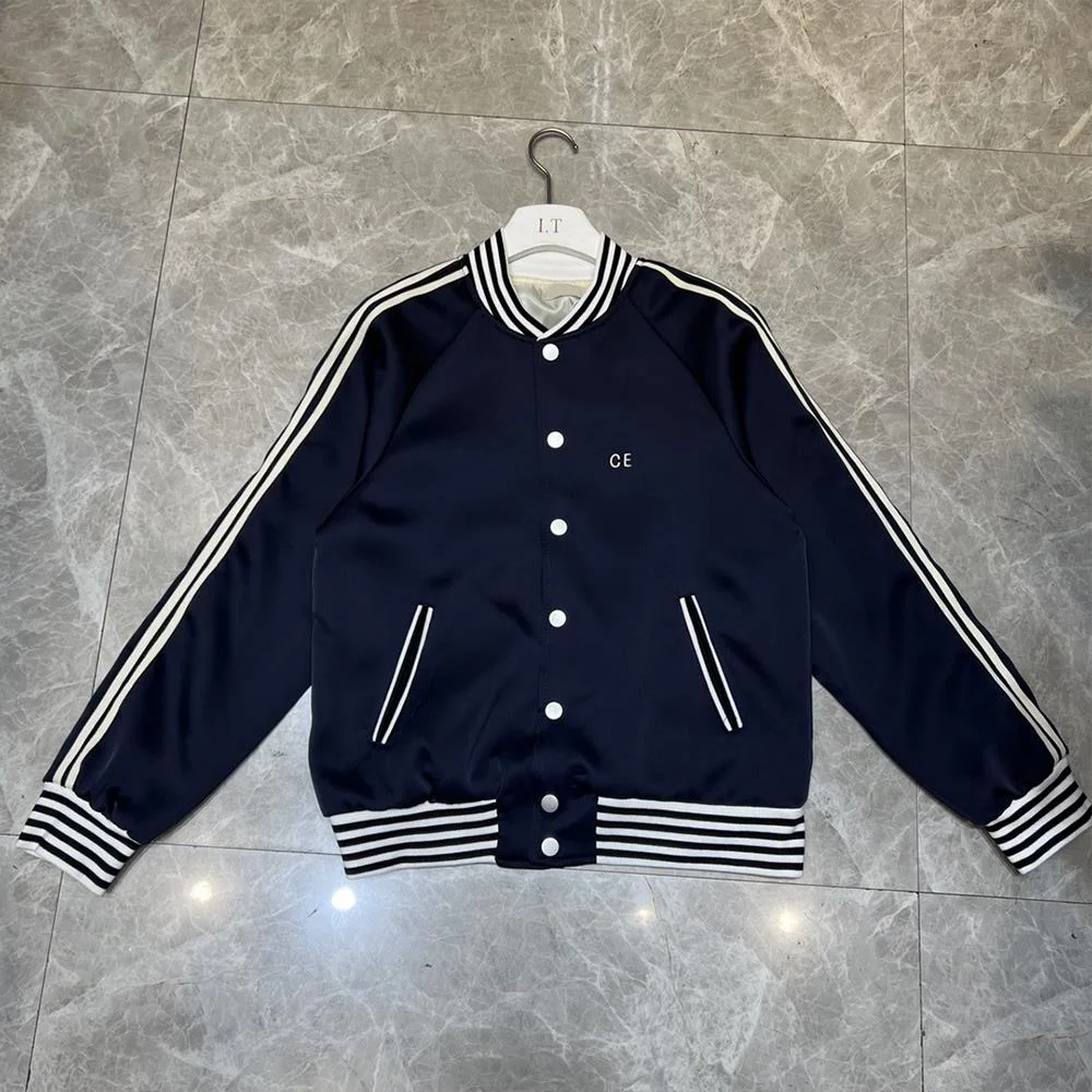 

Women Outerwear Blue Standing Neck Baseball Jacket Coat with Sweet American Thread Splice Coat Fashion Women Clothing