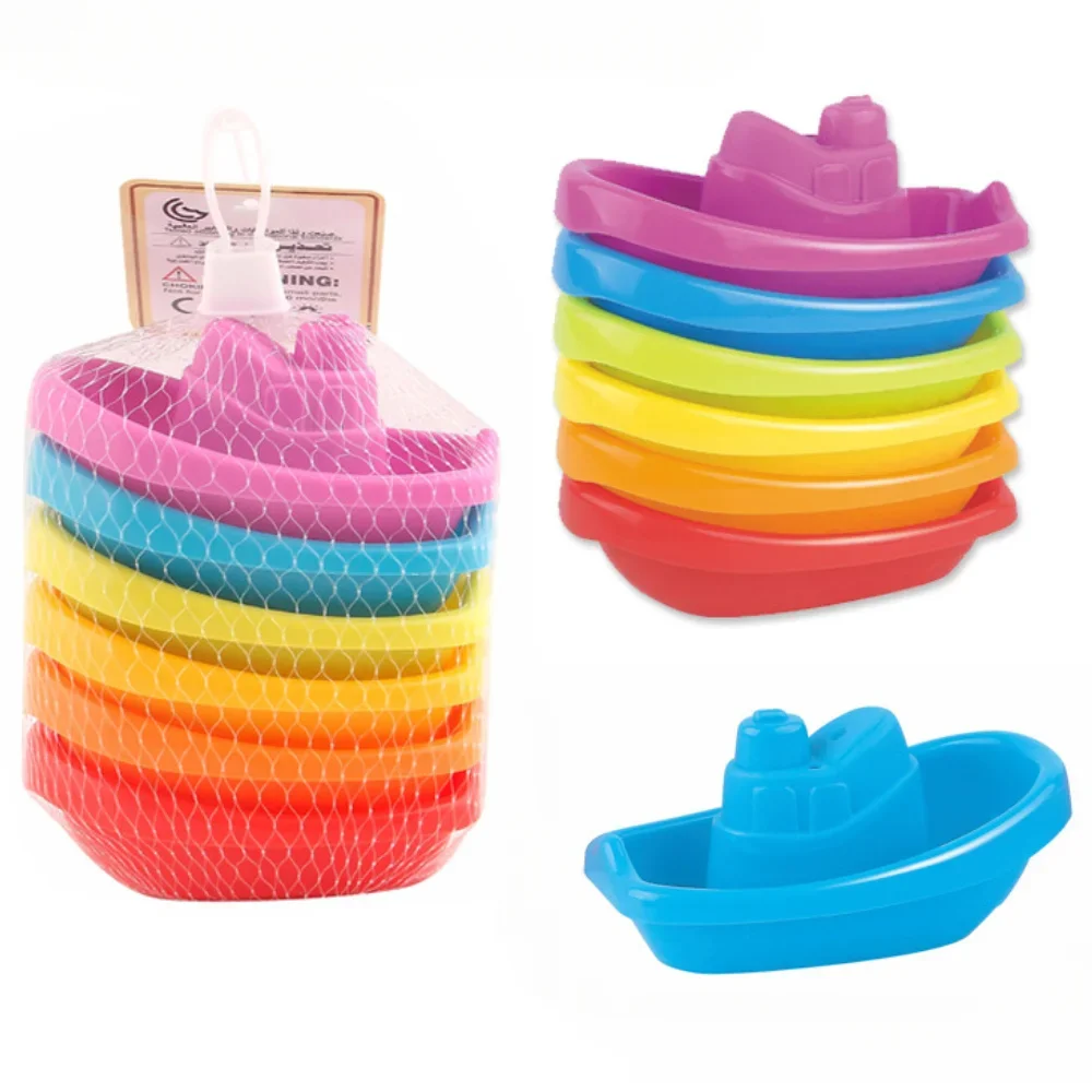 

Baby Bath Toys Stacking Boat Toys Colorful Early Educational Intelligence Gift Boat-shaped Stacked Cup Folding Tower Baby Toys