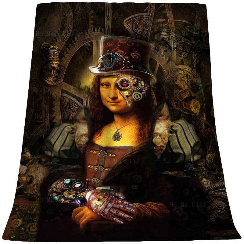 

Steampunk Art Metal Gear Mona Lisa Mechanical Eyes And Hands Cozy Flannel Blanket By Ho Me Lili For Home Office Applicable
