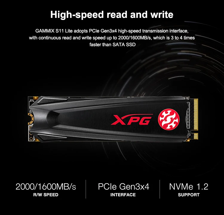 ADATA XPG GAMMIX S11 Lite PCIe Gen3x4 M.2 2280 SSD 256GB 512GB 1TB NVMe 3D TLC High Speed Solid State Drive for Laptop Desktop samsung internal ssd