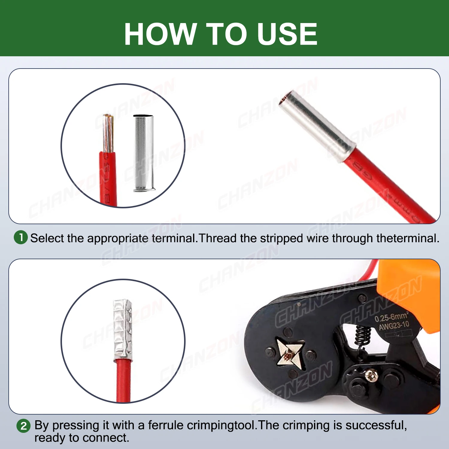 10 Values Tinned Red Copper Ferrule Non Insulated Cord End Electrical Terminal Connectors Crimping Tool
