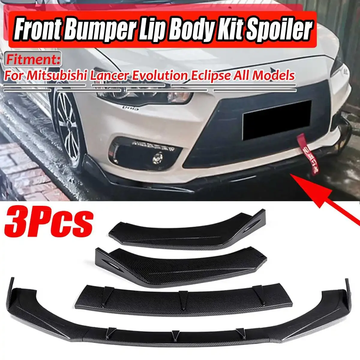 

3x Universal Car Front Bumper Lip Diffuser Spoiler For Mitsubishi Lancer For Evolution Eclipse For Toyota Corolla Camry Body Kit