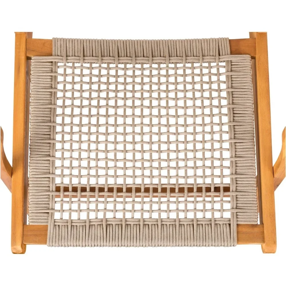 Natural Stain Outdoor Chair Acacia Wood Construction Hand Woven Seat Comfortable Reclining Armchair Patio Garden Backyard Deck