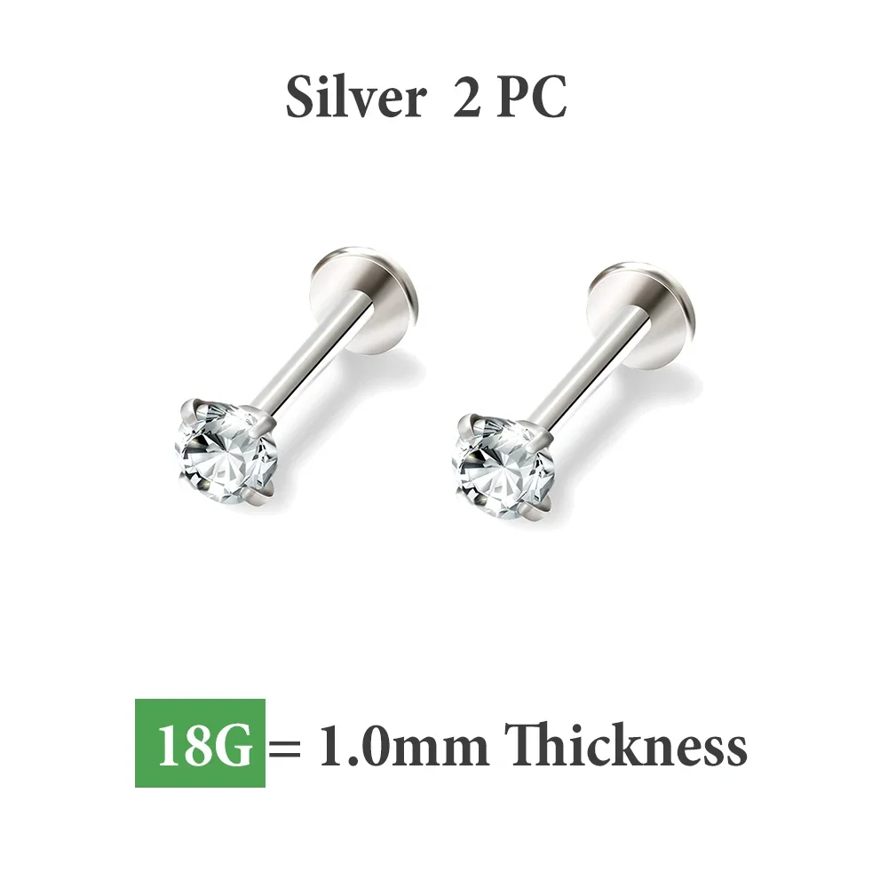 thumbnail image 1 of 2/6 piezas de acero inoxidable para piercing de nariz, cartílago, hélix, trago, labio, parte trasera plana, pequeños pendientes para mujer, 18 g, 1 of 5