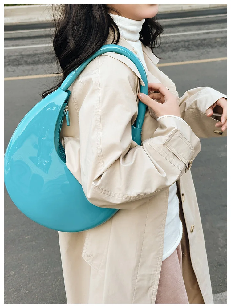 Women Bag Half Moon New Fashion Solid Soft PVC Designer Bags