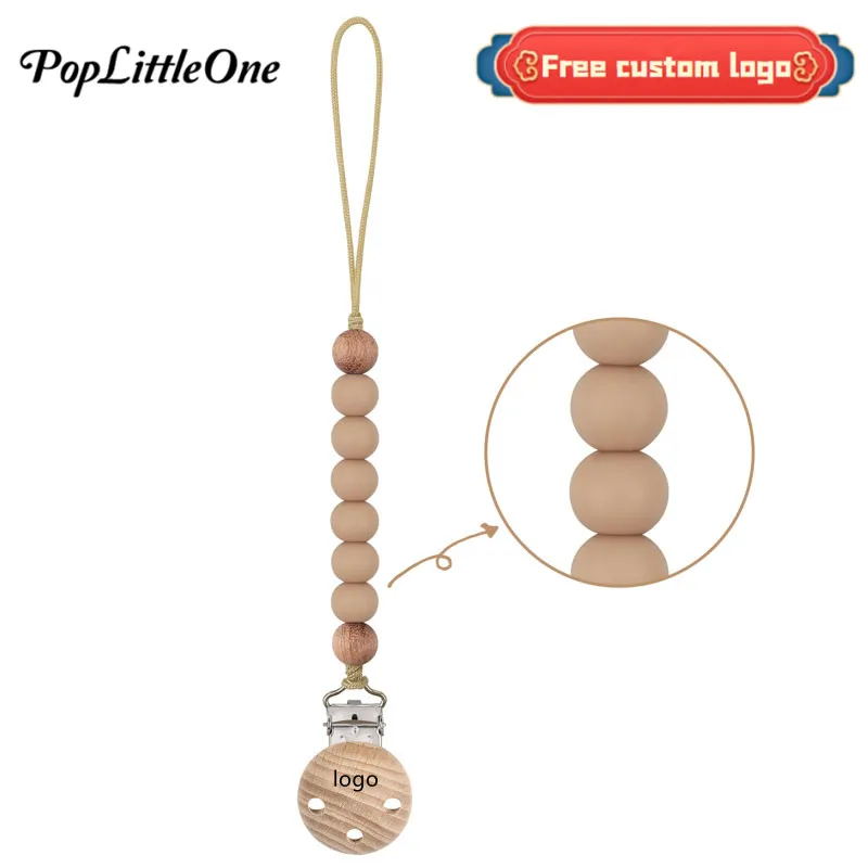 

Free Customized Personalized Name Pacifier Clip Beech Wooden Chain Silicone Nipple Holder Soother Teething Toy Baby Accessories