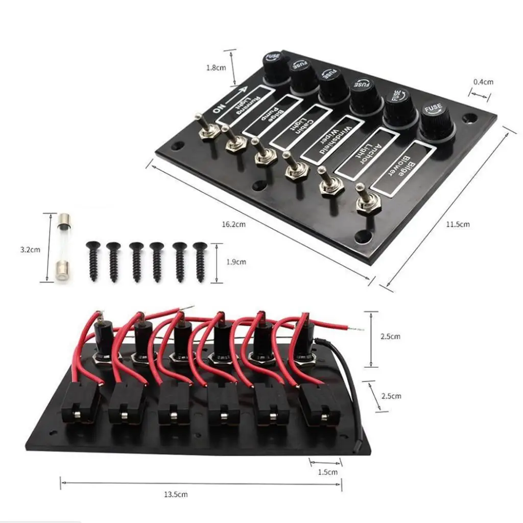 6 Gang Toggle/Rocker Switch Panel 5A Fuses DC 12/24V Marine Boat RV Yacht Camper Truck Trailer ABS Waterproof