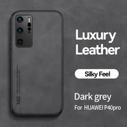 Luxury Leather Magnetic Phone Case with Metal Plate - Full Cover Protection for Huawei P40 Pro (Dark Gery)