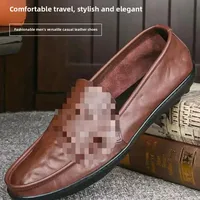New Men's Leather Shoes Summer Breathable Lightweight Cowhide Soft Bottom Slip-On Casual Driving Single Layer Male Footwear