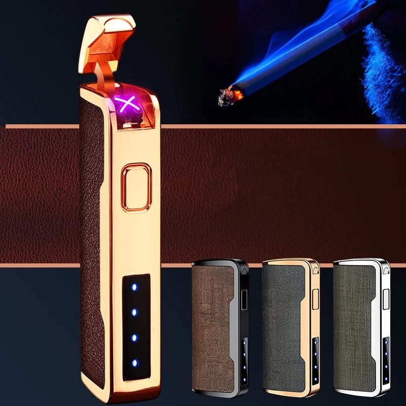 

USB Metal Electric Dual Arc LED Power Display Pulse Lighter Outdoor Windproof Flameless Multifunction Cigar Lighter Men's Gift