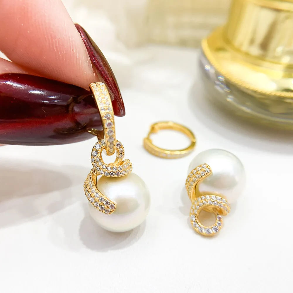 

DIY Pearl Ear Stud Accessories S925 Sterling Silver Jewelry Gold Ear Buckle Empty Fit 11-15mm Beads