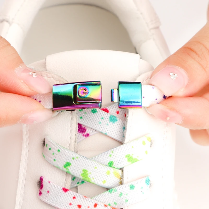 No Tie Shoelaces For Sneakers Colorful Press Metal Lock Shoelace